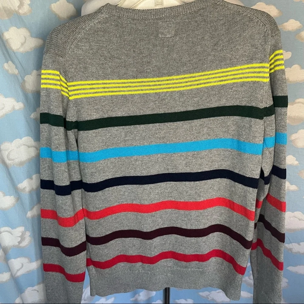 GAP‎ kids crewneck sweater gray with multicolored stripes. Size XXL